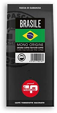 Caffè Pascucci - Caffe Monorigine Brasile Macinato Per Americano Filter Coffee French Press Caffè Filtro 250 g Salva Aroma Singola Origine (250 g, Cioccolato fondente, tostato, pane, torta di mele)