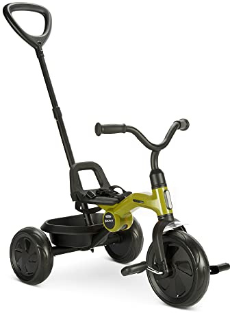 Joovy Tricycoo Fold & Go Toddler Tricycle Featuring Removable, Adjustable Push Handle, Lockable Front Pedals, Height-Adjustable Seat, 3-Point Safety Harness, and Rear Storage Box (Greenamole), Large