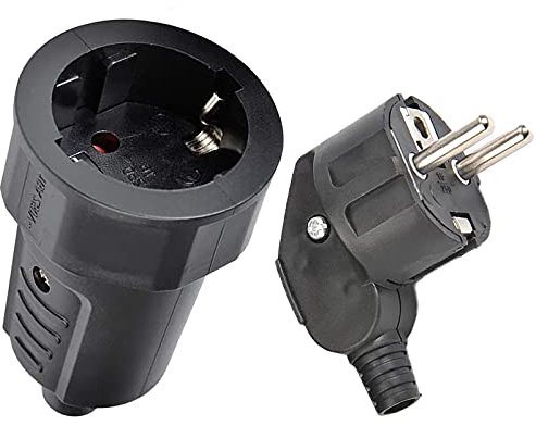 Basetousual 1 Piezas Enchufe Hembra Negro, con 1 Piezas Enchufe Macho, Enchufe de Contacto a Tierra, Enchufe Terciario Negro, Muy Adecuado para Exteriores, Sitios Comerciales y de Construcción