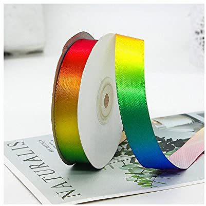 Uteruik Weihnachts-Satinbänder in Regenbogenfarben, Rolle für Geschenkverpackungen, Basteln, Nähen, Verpackung, Hochzeit, 22 m x 2 cm