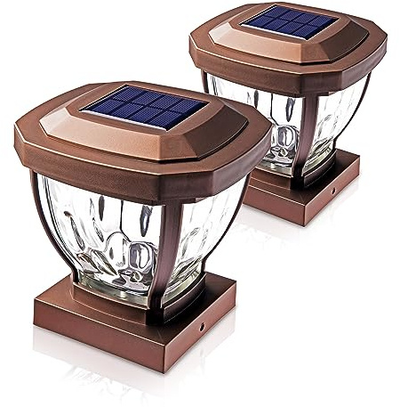 Home Zone Living 2PK Solar Post Cap Lights, Decorative Glass, Bronze, 4x4