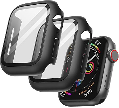 JETech Hülle für Apple Watch SE 3/2/1, Series 6/5/4 44mm, Schwarz | Mit Schutzfolie, Integriertes Gehärtetes Glas Displayschutz, Hohe Berührungsempfindlichkeit, Vollschutz, PC-Hartdesign
