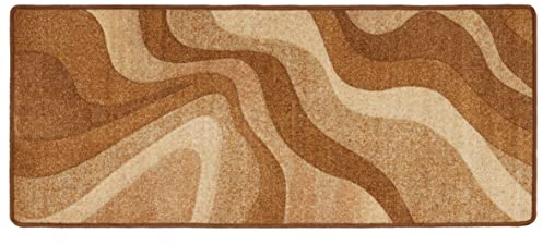 Baroni Home Tapis de Cuisine avec Fond Antidérapant, Tapis Long Facile à Laver en Fibre de Polyamide, Tapis de Salle de Bain et Couloir, Tapis Coloré Devant Evier, Beige Ondulé, 57x140 cm