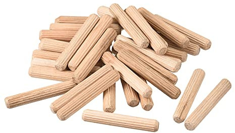 sourcing map Wooden Dowel Pins 50pcs 8x50mm(5/16x2) Fluted Beveled Ends Wood Dowel Pegs Kiln Dried Hardwood for Woodworking Furniture Shelf