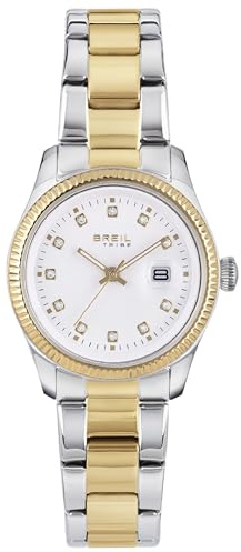 Breil, Collezione Classic Elegance, Orologio Donna, in Acciaio Silver e IP Gold, Movimento al Quarzo Solo Tempo, Quadrante Bianco, Lunetta con Pattern Zigrinato, Resistente all'Acqua, Silver-Gold