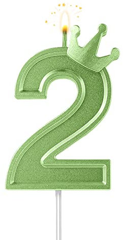 7,6cm Geburtstag Nummer Kerzen, 3D Zahlen Geburtstagskerzen mit Krone Geburtstagskerzen für Torte Zahlen Kuchenzahlenkerzen für Geburtstag Jahrestag Partys (Grün; 2)