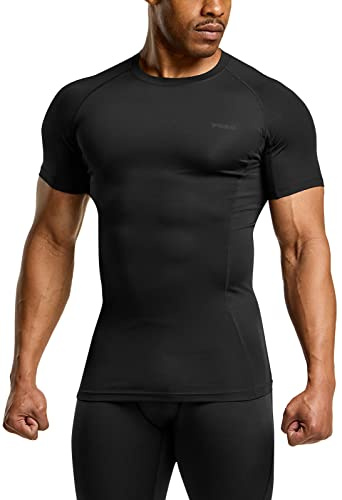 TSLA Men's UPF 50+ Quick Dry Short Sleeve Compression Shirts, Athletic Workout Shirt, Water Sports Rash Guard, Athletic Top Jet Black, X-Large