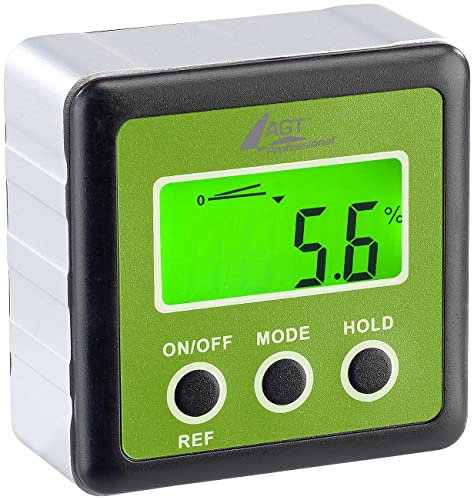 AGT Professional Neigungsmesser: Digitaler Winkelmesser, beleuchtetes LCD-Display, Alu, IP54, 0-360° (Digitaler Neigungsmesser, Wasserwaage, winkelmess)