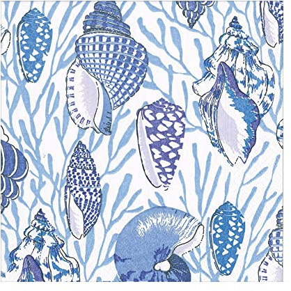 Caspari Shell Toile Luncheon Napkins in Blue - 20 Per Package