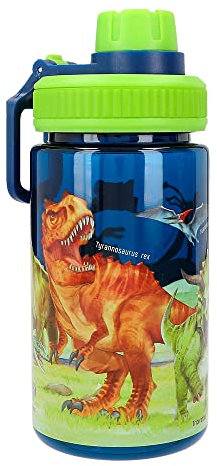 Depesche 12425 Dino World - Trinkflasche in Dunkelblau mit Dino-Motiven, transparente Flasche mit Trinkverschluss , Fassungsvermögen ca. 500 ml