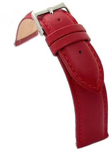 diloy Lederarmband für klassische Uhr – Glattes Rindsleder mit Nähten, gepolstert, Edelstahlschließe – Größen 8mm, 10mm, 12mm, 14mm, 16mm, 18mm, 19mm, 20mm, 22mm, 24mm 302 Bordeaux 22mm