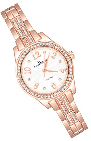 MicLee Montres Bracelet Femme Montres Quartz à Cadran Rond Chiffres Arabes Montre Luxe Or Rose pour Dame Fille Montre Elegante avec Bande en Acier Inoxydable
