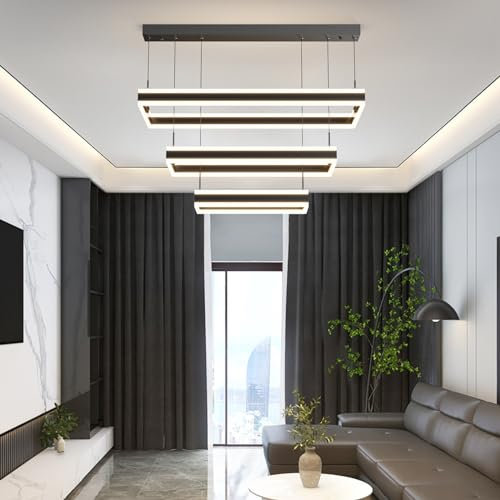 Mikeru 3 Ring LED Dining suspensión Light, 40+60+80cm Luminaria colgante de salón regulable 10%-100% 3000-6000k Luminaria colgante de techo alto con mando a distancia para comedor