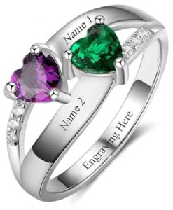 LONAGO Personalisiert Geburtsstein Ring für Frauen 925 Sterling Silber Graviert Name mit 1ct Herz Schnitt Geburtsstein Engagement Ring (Weißgold)