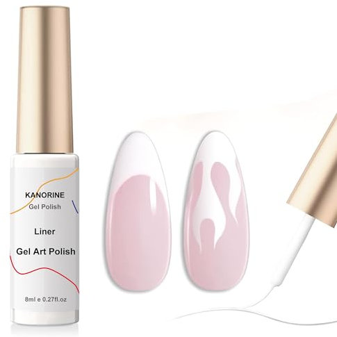 KANORINE Gel Polish Liner - White Nail Art Gel Liner 8ml, French Tip, White Color, Built-In Nail Art Brush, Soak Off