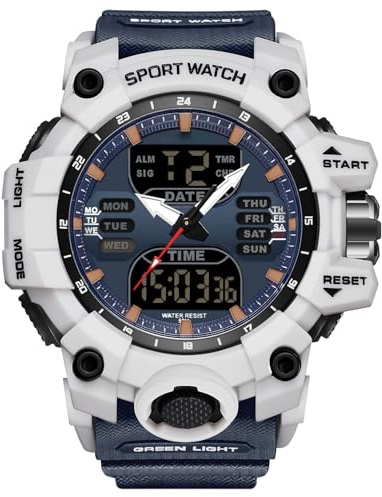 RORIOS Relojes de Pulsera Militares para Hombre Moda Deportivo Multifuncional Electrónico Reloj Digital Cuarzo 50M Doble Pantalla Impermeable