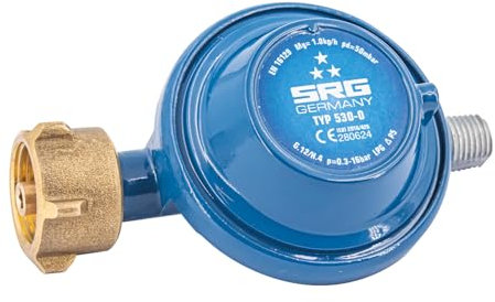 Rotarex Niederdruckregler 50mbar 1,0 kg/h inkl. Gasflaschenschlüssel für Gasgrill, Kocher, Heizstrahler, Terassenstrahler