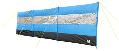 OLPRO Blue Camping Windbreak – 5m Long x 1.4m Tall Foldable Beach & Caravan Wind Break with PVC Window, Guy Ropes & Carry Bag – Compact Windbreaker for Camping & Outdoor Events