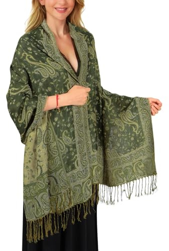 Lamca kvinnor Pashmina sjalar och wraps halsduk mjuk silkeslen vändbar paisleyhalsduk sjal för kvinnor gåvor Storbritannien, ljusgrön, en storlek