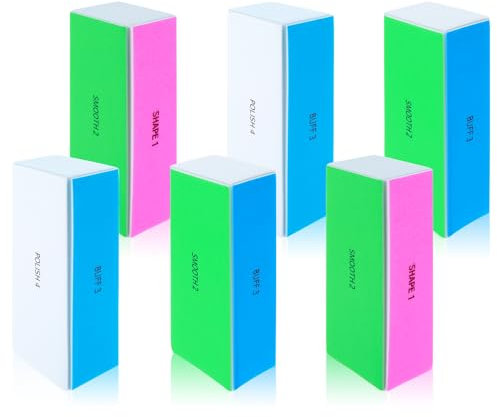 COMNICO 6 Stück Nagelpolierblock, Nagelfeilen Block, 4-stufig Entfernt Kanten und Erzeugt Sofort Einen Hochglanz Professionelle Nagelfeilen Polierer (Grün, Weiß, Blau, Rosa, stück, 1, Körnung 80/80)