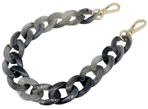 120cm Acryl Taschenkette Vintage Handykette Mobiltelefonkette Beutelkette Schulterriemen Kette Trageriemen Bag Chain Tasche Kettenriemen mit Metallschnallen für DIY Taschenzubehör,Grau Schwarz
