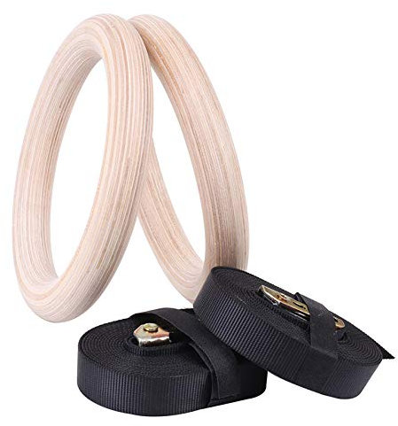 HBALDTEDC Gymnastik Ringe Set, Turnring aus Holz/ABS, 28 mm, Fitness, verstellbar, zur Aktivierung der gesamten Körpermuskulatur, Indoor-Fitnesstraining for Männer und Frauen(1 Wood Set)