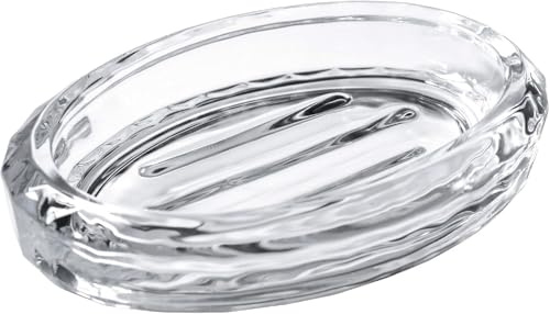 HILLSPRING Seifenschale Glas mit Erhabenen Rillen, oval, Klares Glas | Praktisch Schwer, Für Waschbecken, Badezimmer, Küche, Hält Seife Trocken und Sauber