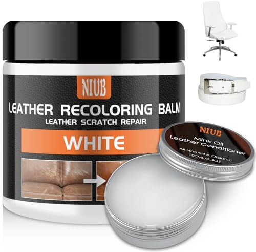 NIUB Leather Recoloring Balm Leather Color Restorer Scratch Repair Leather Paint for Furniture Couches Car Seats Shoes Bags Leather Dye and Scratched Leather with Leather Conditioner - White