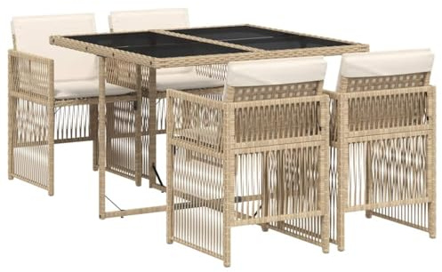 vidaXL Matgrupp för trädgården med dynor 5 delar beige konstrotting