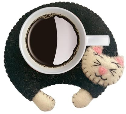 Tappetino per tazza di gattino, sottobicchiere con portabicchieri in feltro, sottobicchiere in feltro per gatti. Tappetino per tazza da bevande, in feltro, resistente al calore, per bar, tavolo,