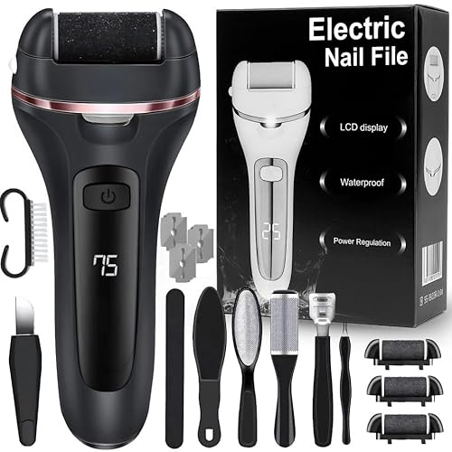 Retoo Hornhautentferner Elektrisch mit 3 Austauschbaren Köpfen und 2 Geschwindigkeiten, LED, kabellos Pediküre Set, Wasserdichte Callus Remover, für Rissige Fersen, Abgestorbener, Akku