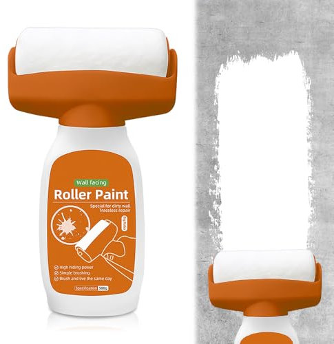 SGZIOO Wandfarbe Ausbessern Weiß, 500g Ausbesserungsfarbe Weiss, Wandreparatur RollbüRste mit Wandreparaturpaste, Wand Reparatur Rollbürste für Graffiti Kratzer Flecken Risse und Beschädigte Wände