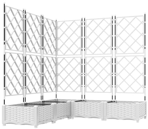 vidaXL Bac à Fleurs avec Treillis 5 pcs Blanc 120 x 120 x 125.5 cm PP, Jardin et terrasse, bac à Fleurs Moderne, Treillis rectangulaire, Potager Vertical, déco extérieure, Accessoires Patio