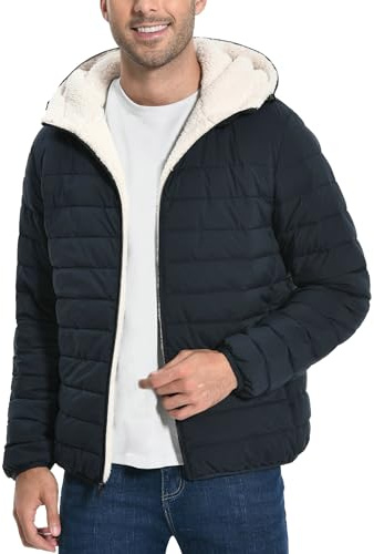 Pioneer Camp Giacca invernale da uomo calda trapuntata con cappuccio, sherpa foderata giacca outdoor uomo cappotto invernale foderato giacche antivento, blu navy, XL