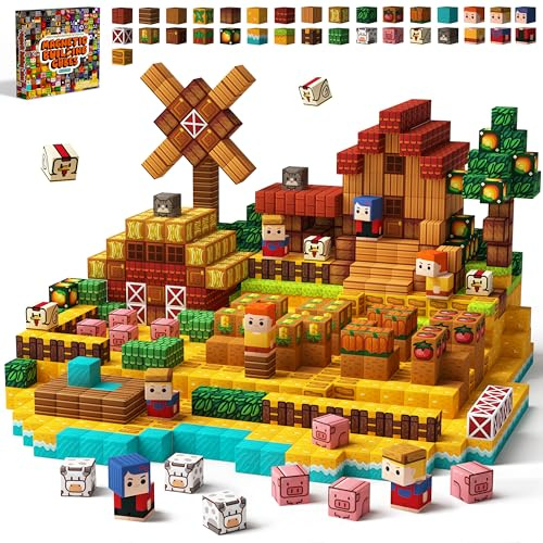 KIDCHEER 100 PCS Magnetic Blocks – Farm Play Sensory Learning Toy & Toddler Building Game Set for Kids Ages 3+| Countryside Adventure Gift for Boys, Girls & Toddlers