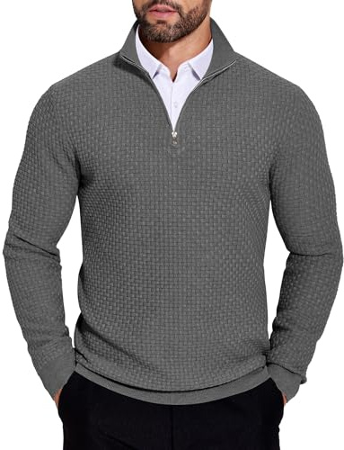 COOFANDY Men's Jumpers Quarter Zip Knitted Turtleneck Sweater Long Sleeved Mock Neck Pullover Warm Stand Collar Winterpullover
