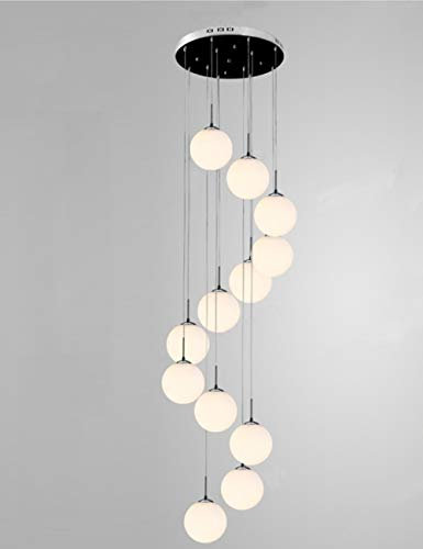 ZYGPH Lustre Minimaliste en Verre Blanc pour Salon, escaliers Modernes, pavillon Duplex, Villa – Boules de Verre Multiples, Long, éclairage de Restaurant créatif et Tendance (Taille : 12 lumières)