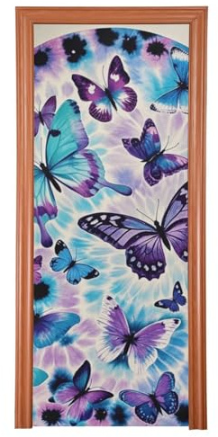 Lila batikfärgade fjärilar bakdörrskydd 91 x 248 cm sommar dörr banderoller vår sommar säsongsdekor L