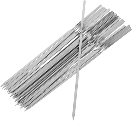 SUPVOX Brochetas de Acero Inoxidable de Pinchos Planos para Barbacoa Reutilizables Diseño Antideslizante y Protector Térmico Aptas para Parrilla y Kebab