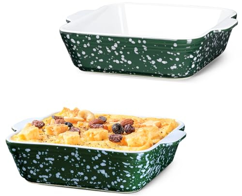 NUTRIUPS Set di 2 mini stampi in ceramica con manici, 15 cm, per lasagne e casseruole, 400 ml, piccolo stampo da forno (verde)