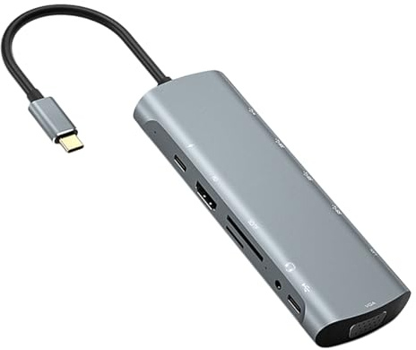 Sxhlseller 12 en 1 Estación de Acoplamiento de Hub de USB C, Estación de Acoplamiento de la Computadora Portátil, Adaptador Multipuerto con PD, HD, VGA, USB3.0, USB2.0, Tipo C, RJ45, T