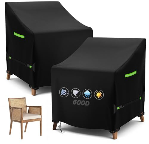 YedZen Housse Chaise Exterieur de Jardin Empilable, 89x89x89/120cm | Oxford 600D Imperméable, Housse Fauteuil Jardin, avec 4 Boucles, Cordon de Serrage, Poignées Réfléchissantes, 2 Pce
