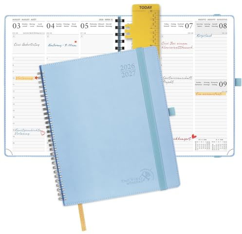 POPRUN Kalender 2026 2027 Wochenplaner, ca. A4 Spiralbuch mit Softcover | 17-Monate-Terminplaner,(Aug,2026-Dez,2027),1 Woche 2 Seite,ca,A4(25,9 x 21,2cm)(Blau)