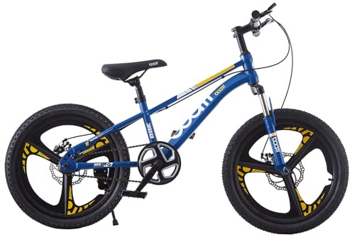 LSBIKE 18/20/22/24 Inch Kids Mountain Bike for Boys and Girls, Junior MTB with Front Suspension, Dual Disc Brakes, Adjustable Seat & Handlebar, 5–14 Years, for Children (blue, 18 inch)