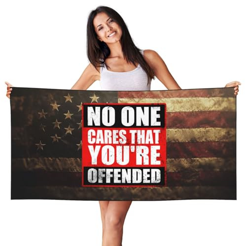 Ekkolikeit Quick Dry Beach Towel No One Cares That You're Offended for Swimming Pool Sports Camping Gym Yoga 27.5 x 55 Inch Vacation Women Men