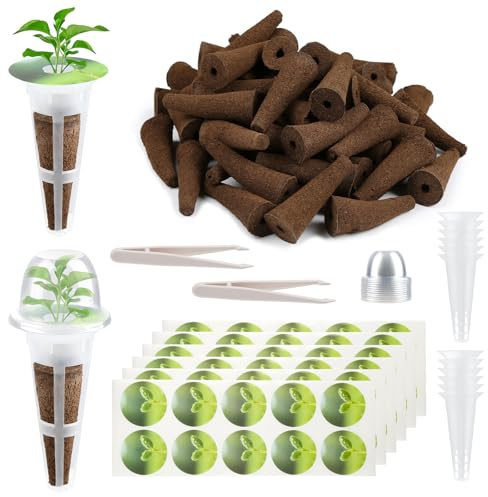 LaiHeGin Lot de 92 systèmes de culture hydroponique avec 60 éponges de croissance, 12 paniers de plantation, 60 étiquettes, 12 couvertures isolantes et 2 pinces, système hydroponique pour plantations