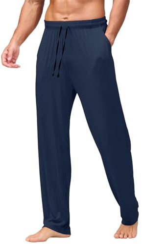 Amy Coulee pyjamasbyxor för män, långa lätta sovbyxor, pyjamasbyxor som andas, fritidsbyxor, mjuka avslappnade byxor med fickor