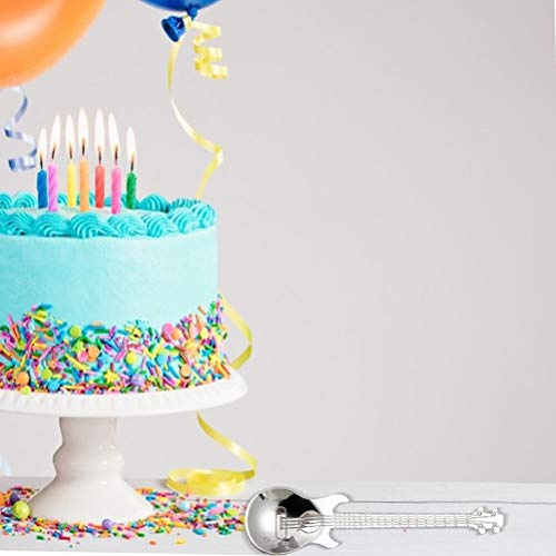 Riuulity 4 Pièces Cuillères à café Guitare Mélangeurs de Boissons à Dessert en Acier Inoxydable Forme de Mini Guitare pour les Fans de Musique Cadeaux Idéaux 12 * 3.2 Cm Ustensile de Cuisine