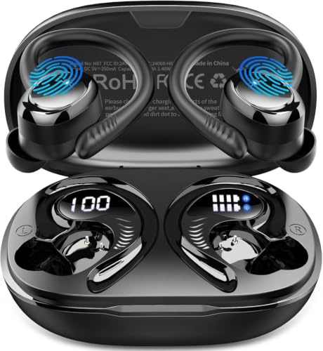 Bluetooth 5.4 Kopfhörer Sport, 2026 Neu In Ear Kopfhörer Kabellos Bluetoothmit 4 ENC Mic/6D Stereo, 50H Noise Cancelling Ear buds, Over-Ear Sportkopfhörer mit Ohrhaken, IP7 Wasserdicht Ohrhörer