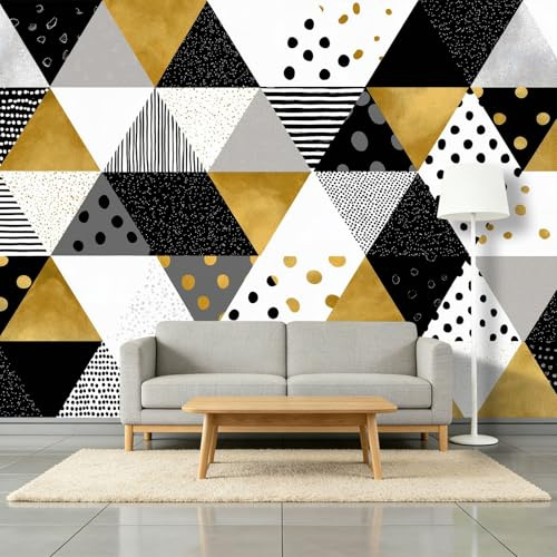 Fotomurales Tejido No Tejido 200 x 140 cm - Papel Pintado Fotográfico Moderno Minimalista Geométrico Triángulo Murales Blanco Y Negro Póster para Niños Juvenil Salón Dormitorio Decoración Del Hogar